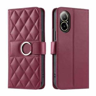 For Realme C67 4G Global Ring Buckle Rhombic Leather Phone Case(Red)