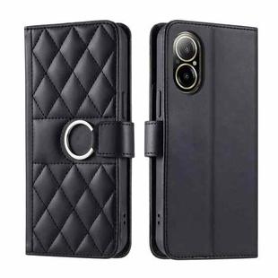 For Realme C67 4G Global Ring Buckle Rhombic Leather Phone Case(Black)