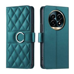 For Realme 13+ 5G Global Ring Buckle Rhombic Leather Phone Case(Green)