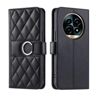 For Realme 13+ 5G Global Ring Buckle Rhombic Leather Phone Case(Black)
