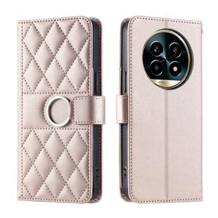 For Realme 13+ 5G Global Ring Buckle Rhombic Leather Phone Case(Rose Gold)