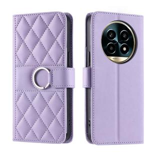 For Realme 13+ 5G Global Ring Buckle Rhombic Leather Phone Case(Purple)