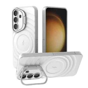 For Samsung Galaxy S25 5G Lens Frame Bracket Corrugated MagSafe Phone Case(White)