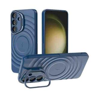 For Samsung Galaxy S25+ 5G Lens Frame Bracket Corrugated MagSafe Phone Case(Dark Blue)