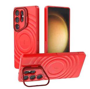 For Samsung Galaxy S25 Ultra 5G Lens Frame Bracket Corrugated MagSafe Phone Case(Red)