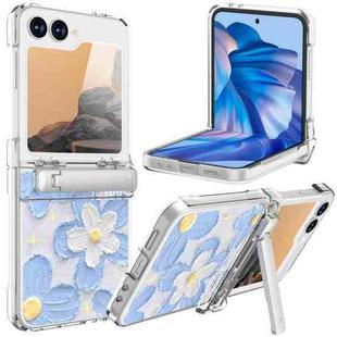 For Samsung Galaxy Z Flip6 5G Sticker TPU Hybrid PC Shockproof Phone Case with Holder(Blue Flower)