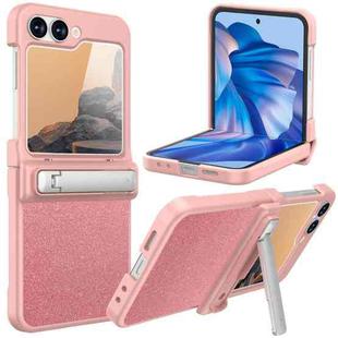 For Samsung Galaxy Z Flip6 5G Sticker TPU Hybrid PC Shockproof Phone Case with Holder(Rose Glitter)