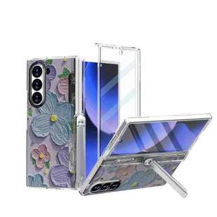 For Samsung Galaxy Z Fold6 5G Sticker TPU Hybrid PC Holder Shockproof Phone Case with Tempered Film(Purple)