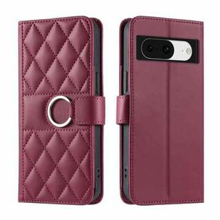 For Google Pixel 8 Ring Buckle Rhombic Leather Phone Case(Red)