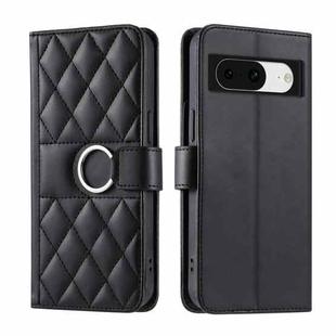 For Google Pixel 8 Ring Buckle Rhombic Leather Phone Case(Black)