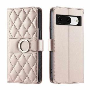 For Google Pixel 8 Ring Buckle Rhombic Leather Phone Case(Rose Gold)