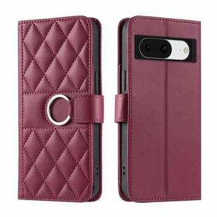 For Google Pixel 8a Ring Buckle Rhombic Leather Phone Case(Red)