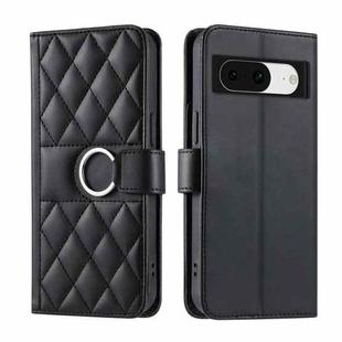 For Google Pixel 8a Ring Buckle Rhombic Leather Phone Case(Black)