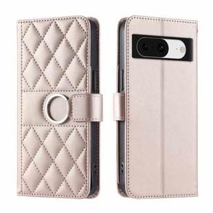 For Google Pixel 8a Ring Buckle Rhombic Leather Phone Case(Rose Gold)