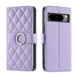 For Google Pixel 8 Pro Ring Buckle Rhombic Leather Phone Case(Purple)