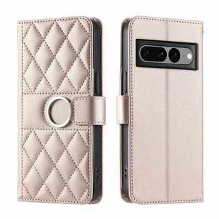 For Google Pixel 7 Pro Ring Buckle Rhombic Leather Phone Case(Rose Gold)