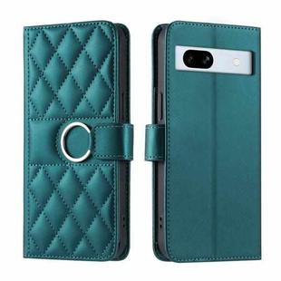 For Google Pixel 7a Ring Buckle Rhombic Leather Phone Case(Green)