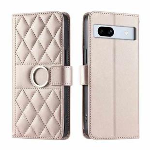 For Google Pixel 7a Ring Buckle Rhombic Leather Phone Case(Rose Gold)