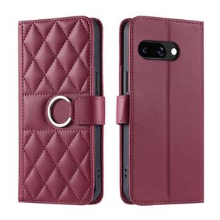 For Google Pixel 9a Ring Buckle Rhombic Leather Phone Case(Red)