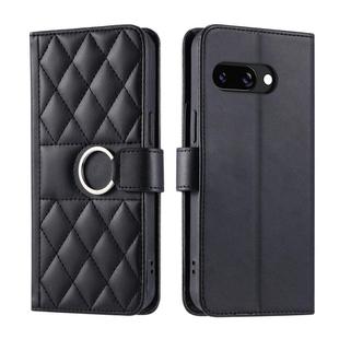 For Google Pixel 9a Ring Buckle Rhombic Leather Phone Case(Black)