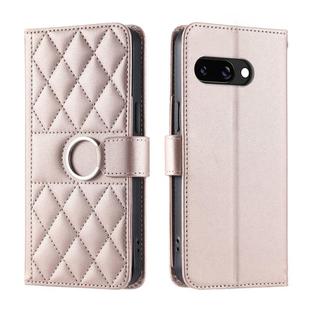 For Google Pixel 9a Ring Buckle Rhombic Leather Phone Case(Rose Gold)
