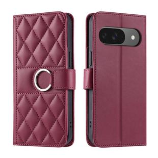 For Google Pixel 9 / 9 Pro Ring Buckle Rhombic Leather Phone Case(Red)