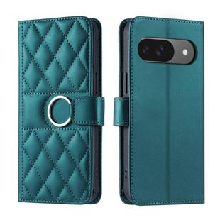 For Google Pixel 9 / 9 Pro Ring Buckle Rhombic Leather Phone Case(Green)