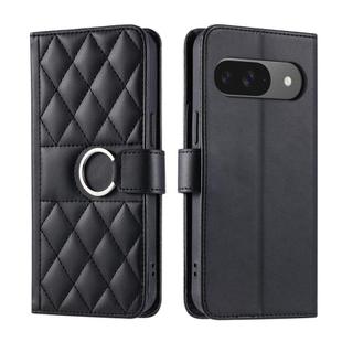 For Google Pixel 9 / 9 Pro Ring Buckle Rhombic Leather Phone Case(Black)