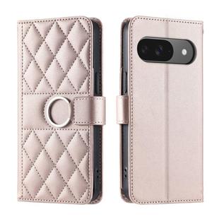 For Google Pixel 9 / 9 Pro Ring Buckle Rhombic Leather Phone Case(Rose Gold)