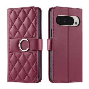 For Google Pixel 9 Pro XL Ring Buckle Rhombic Leather Phone Case(Red)