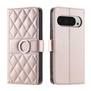 For Google Pixel 9 Pro XL Ring Buckle Rhombic Leather Phone Case(Rose Gold)