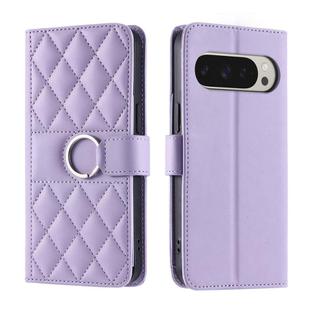 For Google Pixel 9 Pro XL Ring Buckle Rhombic Leather Phone Case(Purple)
