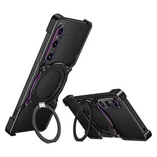 For Sony Xperia 1 V Mechanical Arm Borderless MagSafe Holder Metal Phone Case(Black Purple)