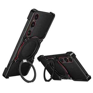 For Sony Xperia 1 VI Mechanical Arm Borderless MagSafe Holder Metal Phone Case(Black Red)