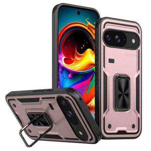 For Google Pixel 9 Pro XL Ring Holder PC Hybrid TPU Phone Case(Rose Gold)