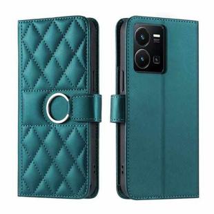 For vivo Y35 4G / Y22s 4G / Y77E 5G Ring Buckle Rhombic Leather Phone Case(Green)