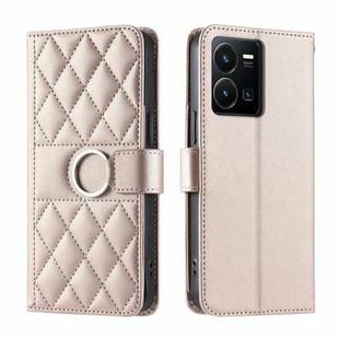 For vivo Y35 4G / Y22s 4G / Y77E 5G Ring Buckle Rhombic Leather Phone Case(Rose Gold)