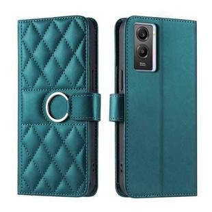 For vivo Y55s 2023 5G / Y75 5G Ring Buckle Rhombic Leather Phone Case(Green)