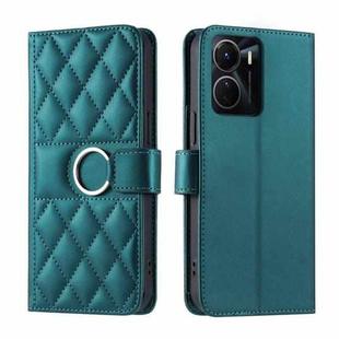 For vivo Y16 4G / Y56 5G / Y02s 4G Ring Buckle Rhombic Leather Phone Case(Green)