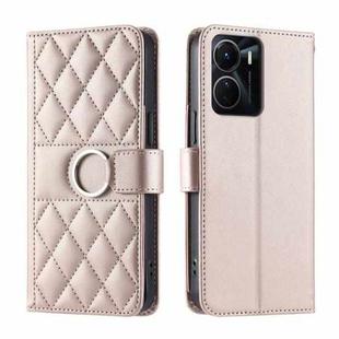 For vivo Y16 4G / Y56 5G / Y02s 4G Ring Buckle Rhombic Leather Phone Case(Rose Gold)