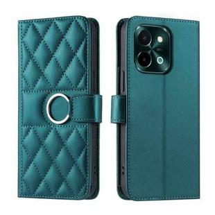 For vivo Y28 4G Global Ring Buckle Rhombic Leather Phone Case(Green)