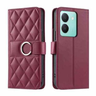 For vivo Y36 4G / 5G / Y27 5G Ring Buckle Rhombic Leather Phone Case(Red)