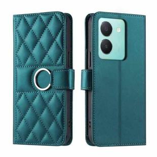 For vivo Y36 4G / 5G / Y27 5G Ring Buckle Rhombic Leather Phone Case(Green)