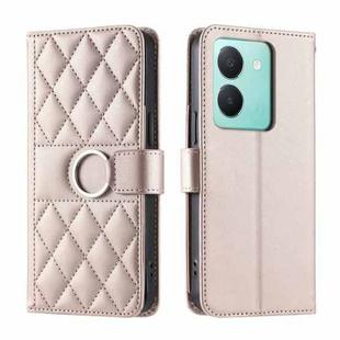 For vivo Y36 4G / 5G / Y27 5G Ring Buckle Rhombic Leather Phone Case(Rose Gold)