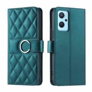 For OPPO A36 / A76  / A96 4G / K10 4G Ring Buckle Rhombic Leather Phone Case(Green)