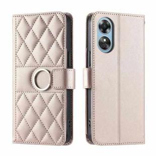 For OPPO A17 4G / A17K Global Ring Buckle Rhombic Leather Phone Case(Rose Gold)