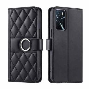 For OPPO A16 4G / A55 5G / A54 45G Ring Buckle Rhombic Leather Phone Case(Black)