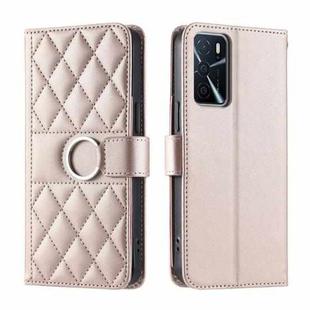 For OPPO A16 4G / A55 5G / A54 45G Ring Buckle Rhombic Leather Phone Case(Rose Gold)