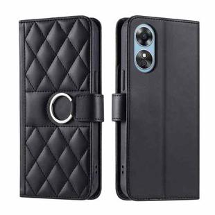 For OPPO A58 4G Global Ring Buckle Rhombic Leather Phone Case(Black)