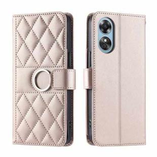 For OPPO A58 4G Global Ring Buckle Rhombic Leather Phone Case(Rose Gold)